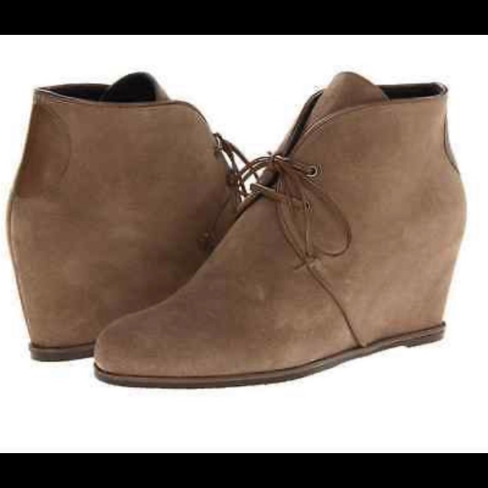Stuart Weitzman Suede Laceup Wedge Ankle Boots